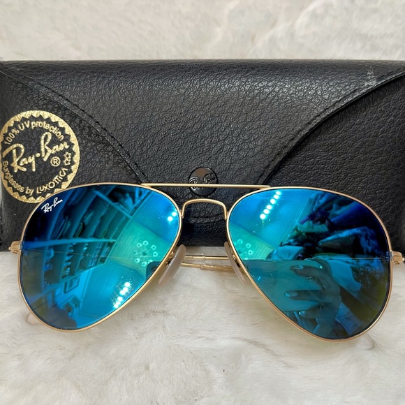 AUTHENTIC RAY-BAN Blue Mirrored Aviator Sunglasses main image 4